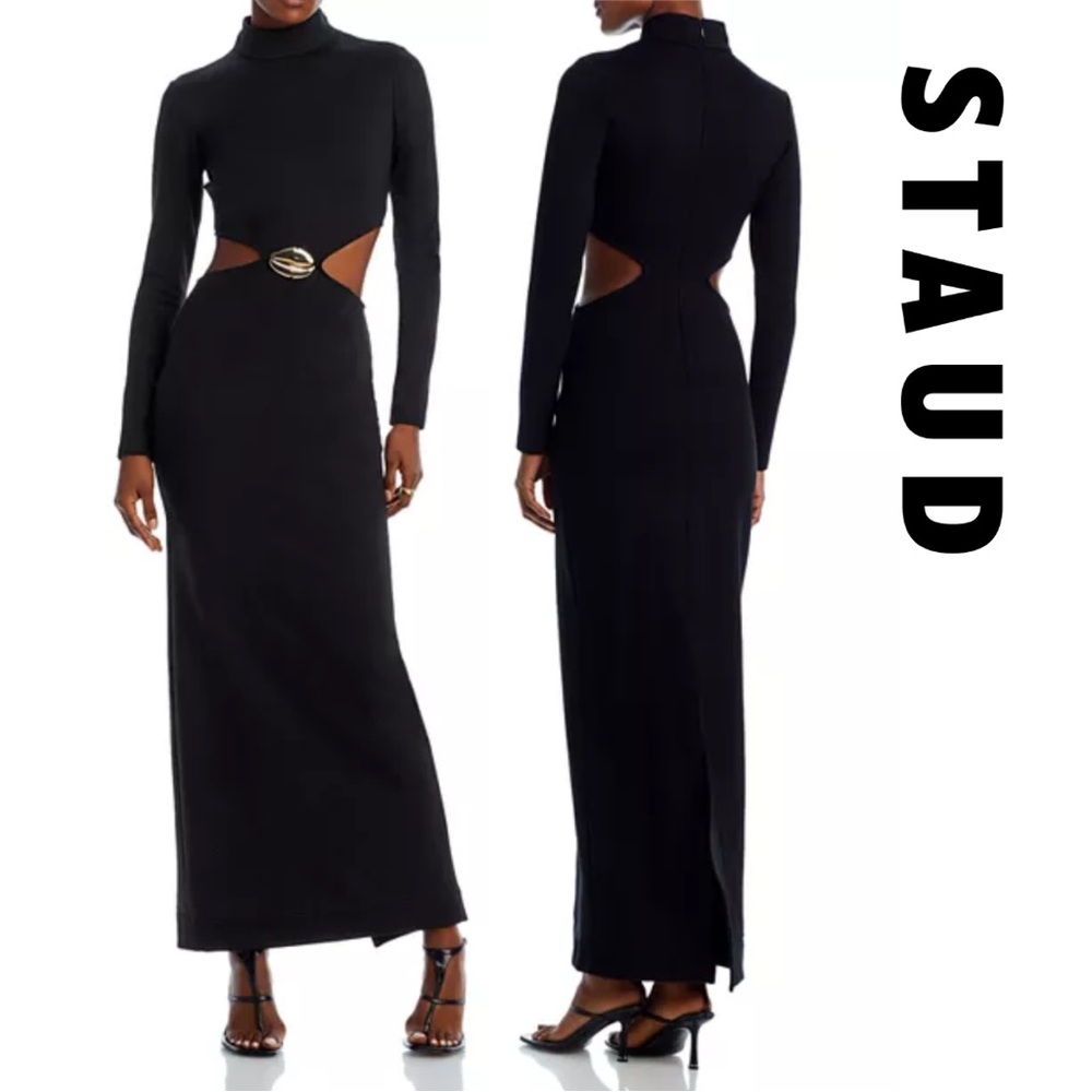 NWT - STAUD Arlette Cutout Long Sleeve Black Maxi Dress - Large